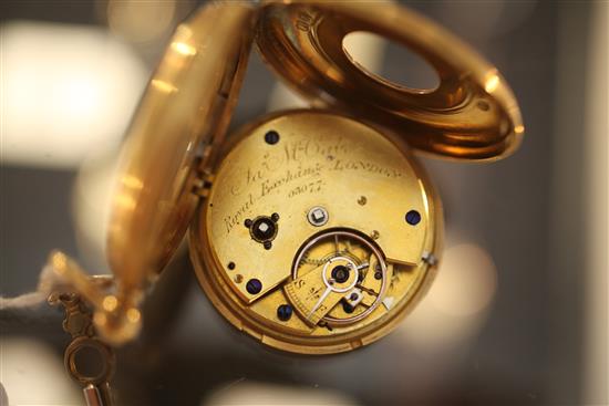 A Victorian 18ct gold keywind lever half hunter pocket watch by McCabe, Royal Exchange, London,